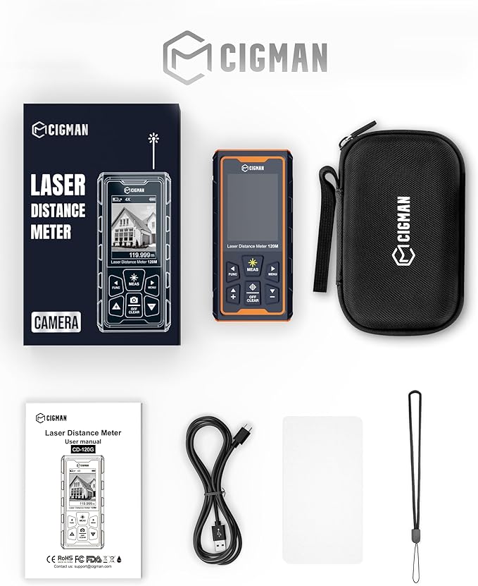 Laser Measuring Tool, CIGMAN 393ft Green-Beam Laser Measure, Outdoor Laser Measurement Tool with 4X Camera, P2P Technology, IP68, Rechargeable Laser Distance Meter, Length, Area, Volume, Angle Sensor