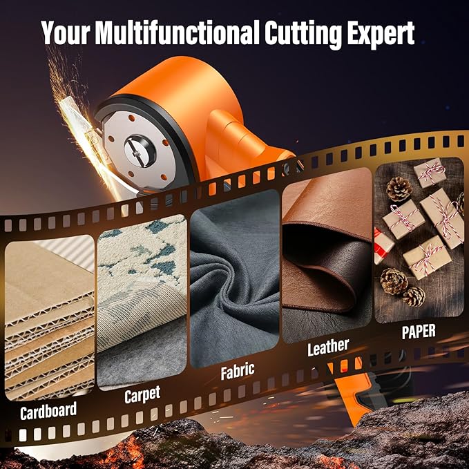 2026 Upgrade Cordless Electric Scissors with 3 Tungsten Steel Blades, 2500mAh Battery, LED Light, High-Torque Motor, Cardboard Cutter for Fabric, Cardboard, Leather, Carpet, Wire Rope Cutters (Orange)