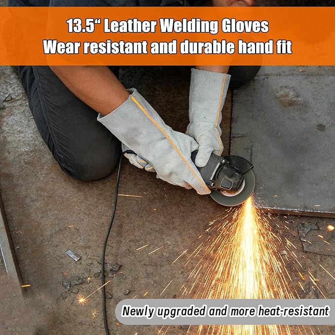 9Pcs Mig Welding Accessories Tools Kit for Beginners,10.5"Chipping Hammer Welding,9.5"Wire Brush,13.5"Leather Welding Gloves,8"MIG Welding Pliers,25LB Welding Magnet,Wire Metal Sheet Thickness Gauges