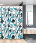 Ambesonne Cartoon Stall Shower Curtain, Stars Shapes Cartoon Illustration Geometry Cheer Celebration, Fabric Bathroom Decor Set with Hooks, 54" W x 78" L, Petrol Blue Black White