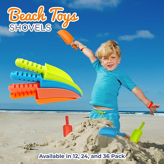 4E's Novelty Sand Shovel for Kids 36 Bulk Pack Heavy Duty Plastic Beach Shovels - for Planting, Toddler Digging & Garden Tool, Sandbox Toys, Easter Toys, End of Year Student Gifts from Teacher