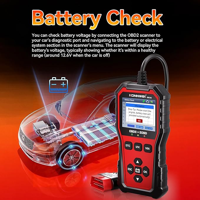 KONNWEI KW340 OBD2 Scanner Car Engine Fault Code Reader 2.8'' Color Screen Automotive Diagnostic Scan Tool with Battery Test, I/M Readiness, One‑Click DTC/VIN for All OBDII EOBD Vehicles 1996+
