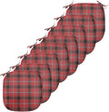 Lunarable Buffalo Plaid Chair Seating Cushion Set of 8, Arrangement with Lumberjack Themes Geometric Concept Pattern Print, Anti-Slip Seat Padding for Kitchen & Patio, 16"x16", Vermilion and Grey