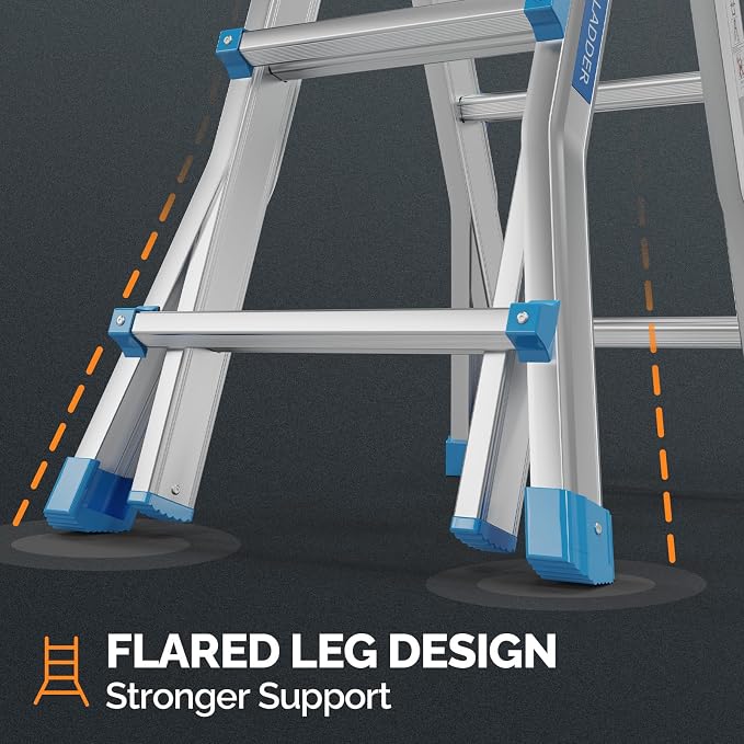 LUISLADDERS Ladder, A Frame Step Ladder Telescoping Ladder, Muti Position Folding Ladder Flared Leg & Wheels Design, 330 lbs Capacity Extension Ladder for Household Outdoor Work (13 FT)