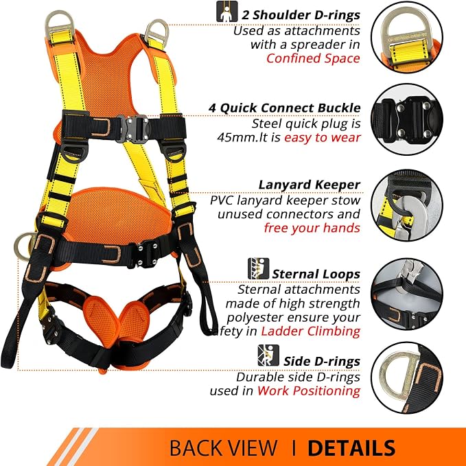 TT TRSMIMA Safety Harness Fall Protection Upgrade 4 Quick Buckles Construction Full Body Harness 6 Adjustment D-ring