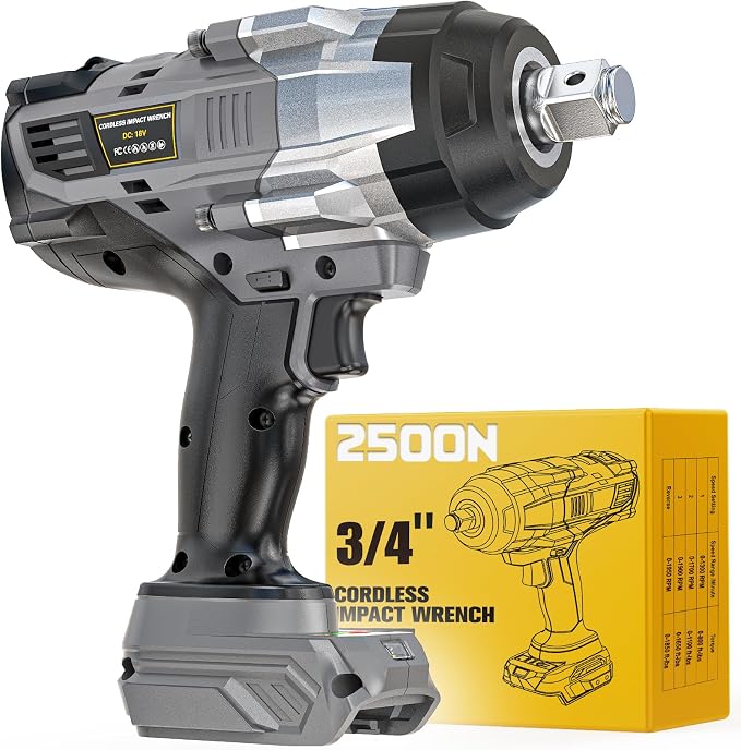 DIYtoolifz 3/4" Cordless Impact Wrench Compatible with Dewalt 20V Battery: 1850FT-LBS(2500N.m) High Torque Impact Driver, Auto-Stop Reverse, 4-Speed Heavy Duty Impact for Car/Truck/Mower(Bare Tool)