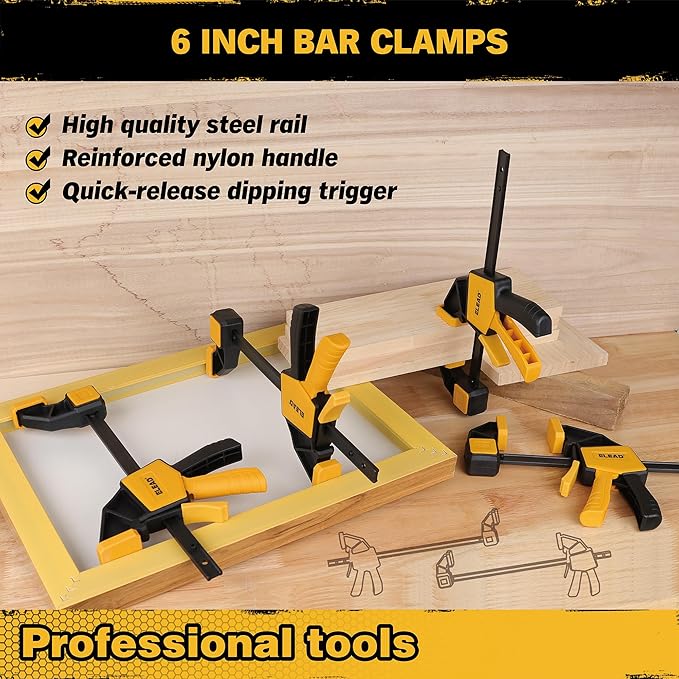 8-Piece Clamps for Woodworking - 4 Pcs 6 inch Bar Clamps, 4 Pcs Heavy Duty Metal Spring Clamps, Bar Clamps with 150 LBS Load Limit, Quick Release Triggers