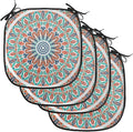 Lunarable Moroccan Chair Cushion Pads Set of 4, Floral Geometry Complex Design Medallion Middle Ages Tribal Art, Anti-Slip Seat Padding for Kitchen & Patio, 16"x16", Turquoise Dark Blue
