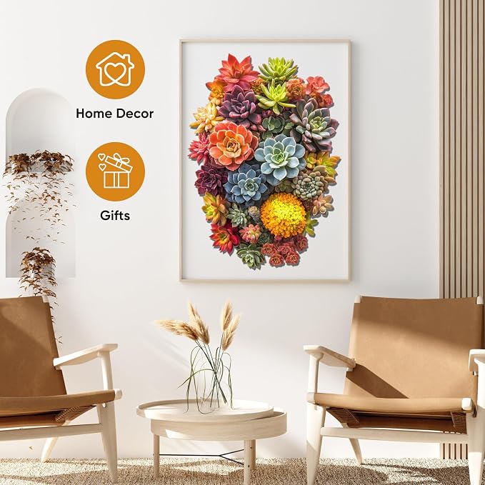 Delobi Succulent Waterfall Wooden Puzzles, 200 Pieces Jigsaw Puzzles 12.6'' x 9'', Unique Design Wooden Puzzles for Adults and Kids, Family Game Gift