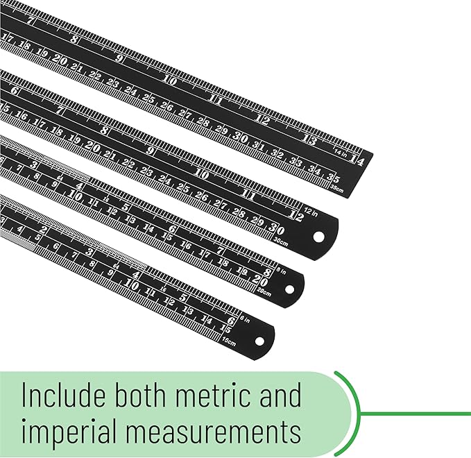 Mr. Pen- Metal Straight Edge Ruler, 4 pcs, 6", 8", 12", 14", Black, Stainless Steel Ruler Set, Imperial & Metric Measurements for Drawing, Home, Office, Engineering