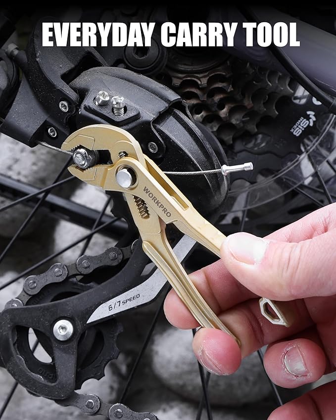 WORKPRO Mini Water Pump Pliers, 4-Inch Groove Joint Pliers, Fast Adjustable Tongue and Groove Plier with 15-Position Push-Lock, V-Jaw for Multi-Surface Grip, EDC Plier for Tight Spaces & Versatile Use