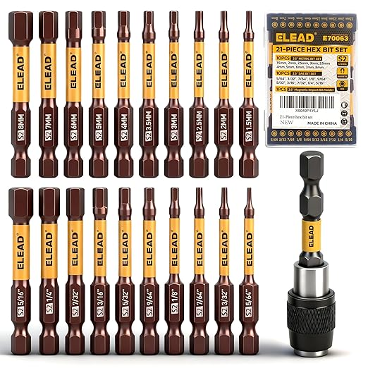 21-Piece 2.5" Allen-Wrench Hex Drill Bit Set, Durable Impact Allen Key Set, Long-Lasting Strong Magnetic Hex Screwdriver Bit Set, SAE & Metric Size, Mechanic Automotive Furniture DIY Home Repairs