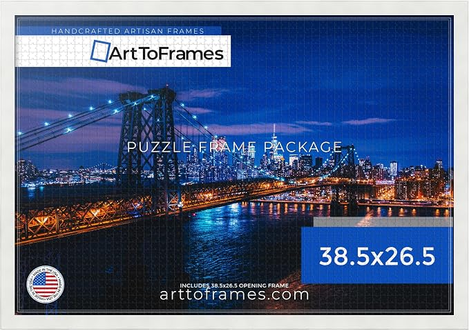 ArtToFrames Puzzle Frame for Buffalo Games 1500, 2000 Piece Jigsaw Puzzles, 38.5x26.5 Inch (98x67 cm), Soft White Engineered Wood with Economy Acrylic, Ready to Hang Puzzle Display