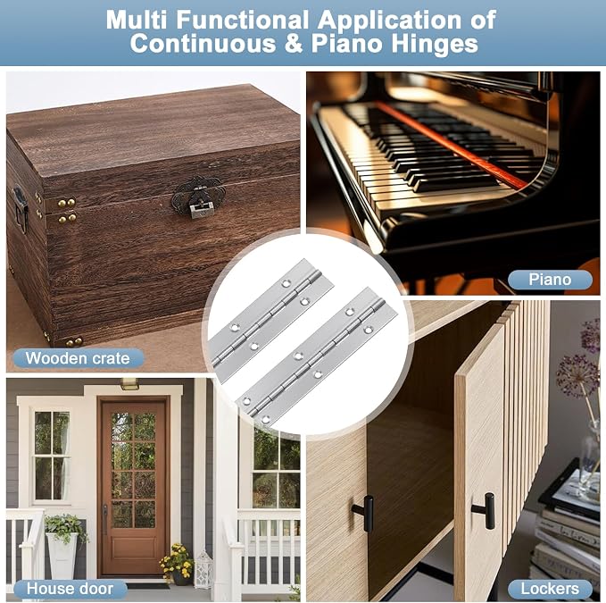 2Pcs Piano Hinge, 12 Inch Stainless Steel Hinges with Holes and 24 Pieces Stainless Steel Screws, Piano Heavy Duty Hinges, Suitable for Cabinets, DIY Storage Boxes, and Marine Scenarios