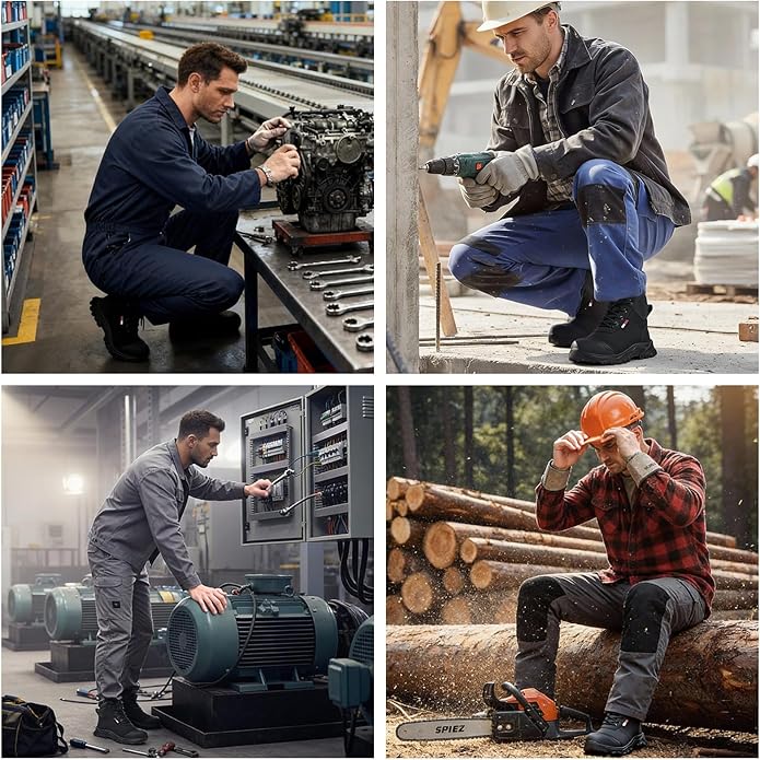 Work Boots for Men,Lightweight Breathable High Top Steel Toe Boots,Indestructible Steel Toe Shoes,Non Slip Safety Work Shoes.