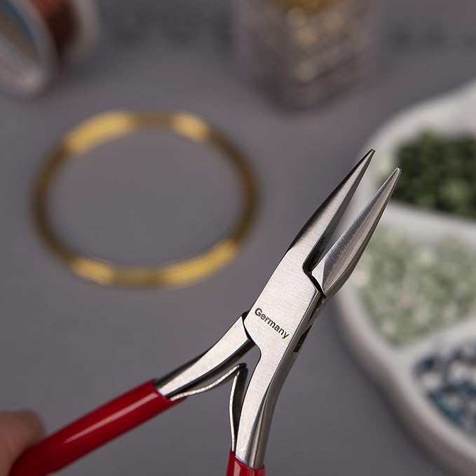 The Beadsmith Platinum Series German Chain Nose Pliers, 4.75 inches (120mm) with Polished Steel Head, red PVC Comfort Grip Handle with Double-Leaf Spring, Tool for Jewelry Making
