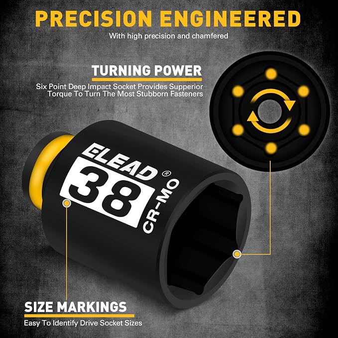 1/2'' Drive Deep Impact Socket Set: 11-Piece Metric Wheel Axle Nut Wrench Large Jumbo 27mm 29mm 30mm 31mm 32mm 33mm 34mm 35mm 36mm 38mm Car Spindle Joint High Torque Truck Bearing Locknut