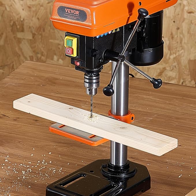 VEVOR 8 in Benchtop Drill Press, 2.5A Induction Motor, Tabletop Drilling Machine with 750/1140 / 1740/2340 / 3200 RPM Adjustable Speed, 0-45° Tilting Worktable, LED Work Light, for Wood Metal