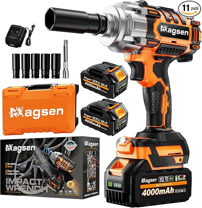 1/2" Cordless Impact Wrench, 900Ft-lbs (1200N.m) Brushless High Torque Impact Gun,3800RPM,3 Variable Speeds,LED Light,2x4000mAh Battery, 5 Sockets,Electric Impact Gun for Car/Mower/Pickup