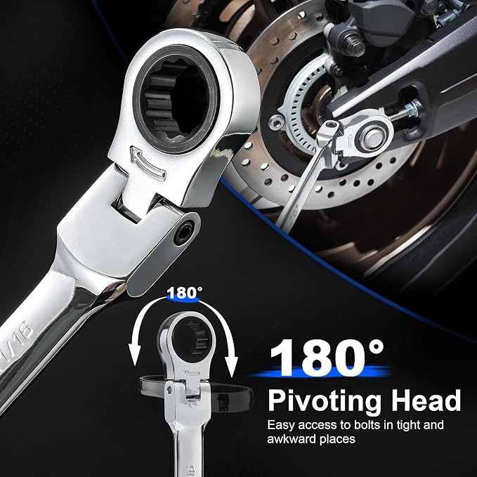 Prostormer 14-Piece SAE Flex-Head Ratcheting Wrench Set | 1/4" to 1", 72-Tooth Ratchet Gear, Cr-V Steel Constructed, Portable Tool Box Included