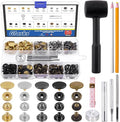 Glarks 60 Sets Leather Snap Fasteners Kit, 15mm 6 Colors Metal Snap Buttons Press Studs with 7Pcs Setting Tools, Hammer, Grease Pencils and Tape Measure for DIY Leather Craft, Clothes, Bags