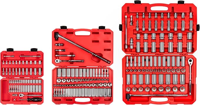 TEKTON 1/4, 3/8, 1/2 Inch Drive 6-Point Socket and Ratchet Set | SKT95304 | 212-Piece, (5/32 - 1-5/16 in., 4 - 32 mm), Shallow and Deep, Case
