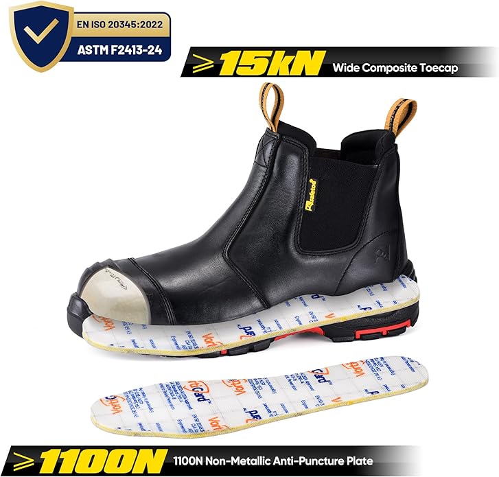 Mens Work Boots Steel Toe Chelsea Safety Boots Cow Leather Waterproof Lightweight Working Shoes