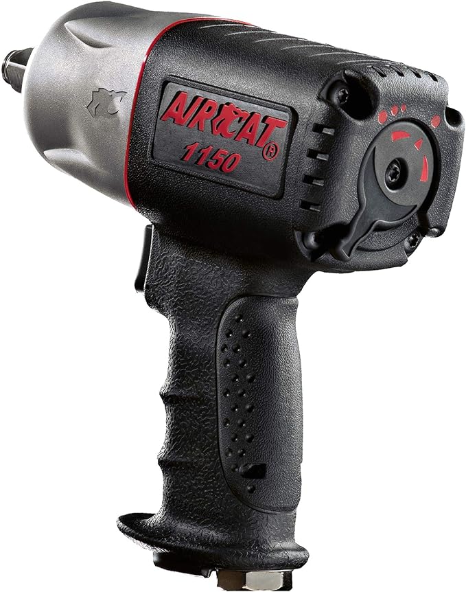 AIRCAT 1150 1/2" Composite Impact Wrench, 900 ft-lb Max Torque | Powerful Automotive Impact Wrench, Twin Hammer Mechanism, Quiet Operation, 295 ft-lb Loosening Torque, 89 dBA, Ergonomic Grip