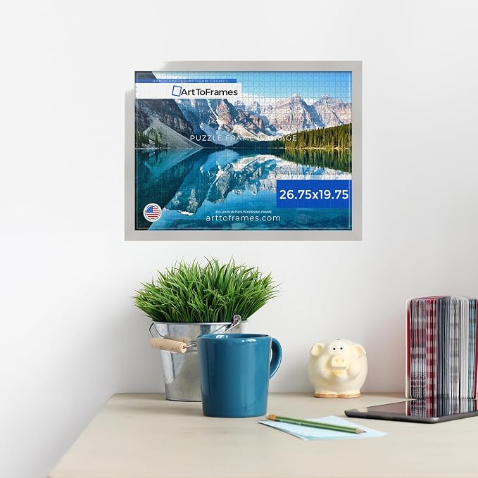 ArtToFrames Puzzle Frame for Buffalo Games 1000 Piece Jigsaw Puzzles, 26.75x19.75 Inch (68x50 cm), Antique White Engineered Wood with Economy Acrylic, Ready to Hang Puzzle Display