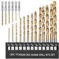 AUYAARS 19 PCS Hex Shank Drill Bit Set, 1/16"-1/4" HSS Titanium Coated Twist Bits for Metal Wood Plastic, 4241 High Speed Steel Small Quick Change Drill Bits with Holder