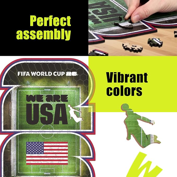 FIFA USA 26 Wooden Puzzle for Adult, 200 Pieces Irregular Shape Puzzle, 5MM Thick, Creative Collectible Gift for Fans, Officially Licensed Product, 9.3 x 12