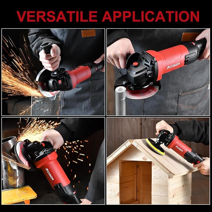 AOBEN 900W Angle Grinder 4-1/2 inch | 7.5Amp, 11000 RPM, 6-Speed Corded Electric Cut off Tool with Switch Lock | for DIY & Metal Cutting, Grinding & Polishing