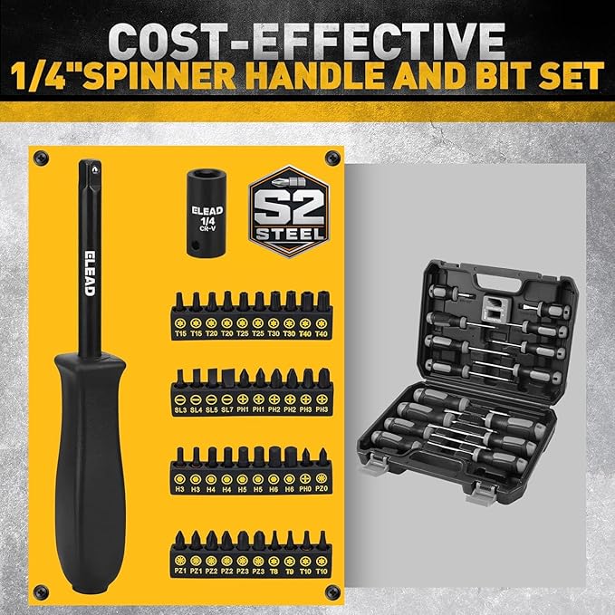 ELEAD 96-Piece 3/8" Drive Impact Socket Set, SAE(5/16 to 3/4-Inch) & Metric(8-22mm), Standard & Deep Sockets, Ratchet Handle, Bit Set, Universal Joint, Extension Bar, Adapters, Spark Plug Sockets