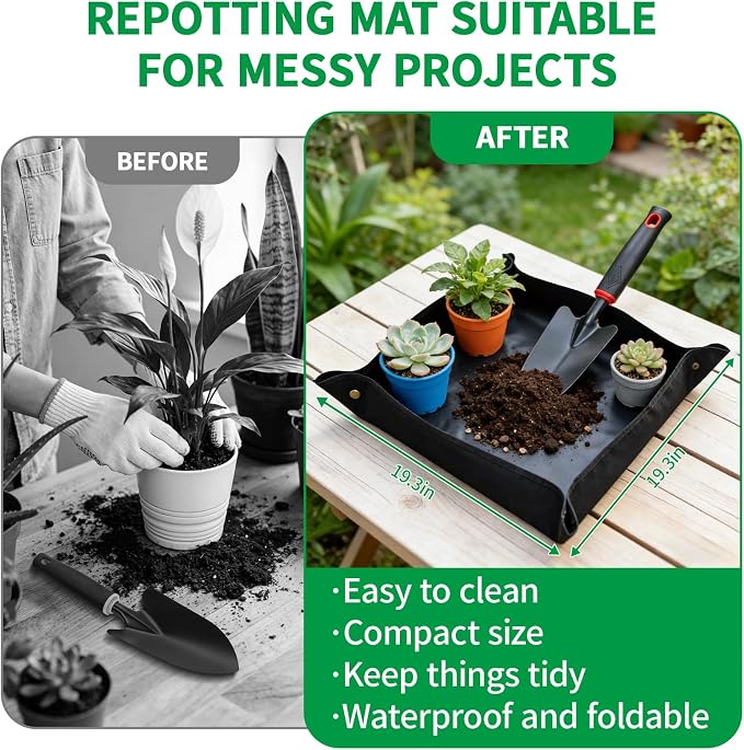 10 Pcs Gardening Tool Set - Heavy Duty Garden Kit with Stainless Steel Pruning Shears, Trowel Garden Tool, Kneeling Pads, Repotting Mat - Garden Tote, Ideal Gardening Gifts for Women and Men