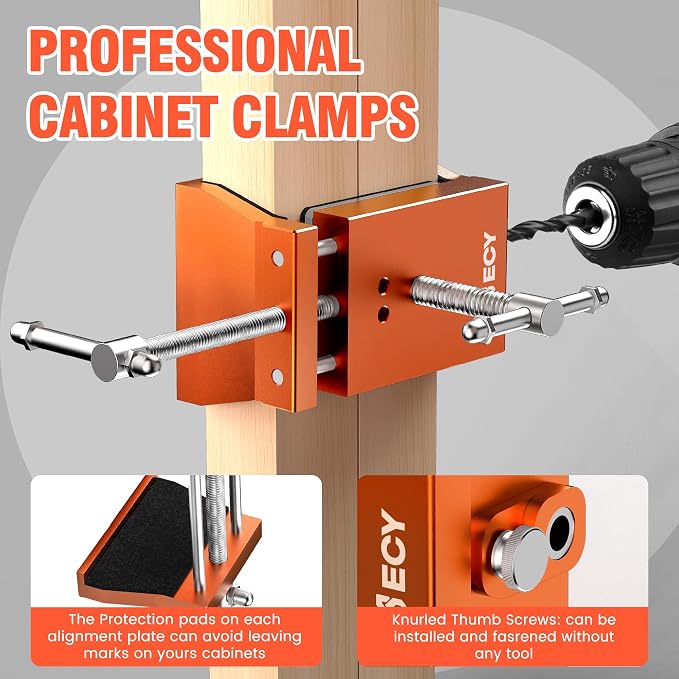 ECY Cabinet Clamps, Cabinet Face Frame Alignment Tool, 2 Pack, Orange | Anodized Aluminum Alloy, Professional Installation Clamps, For Woodworking, Cabinet Installation & DIY Projects