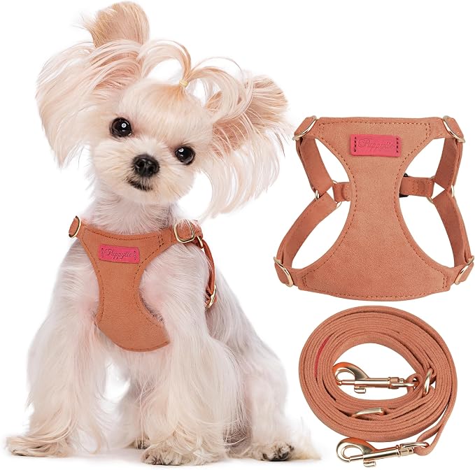 Puppytie XS Dog Harness and Leash Set, Brown Caramel, XS (4.5-11 lbs) | Extra Small Dog Harness, Puppy Harness and Leash, Soft Lightweight and Adjustable, Xsmall Dog Harness for Daily Walks