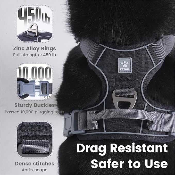 Pawaii Dog Harness with Pet ID Tag, No Choke Dog Harness, Adjustable Soft Padded Pet Vest with Easy Control Handle