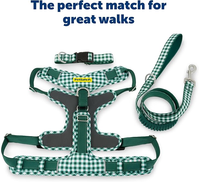 PetSafe Easy Walk Comfort No Pull Dog Harness, Green Gingham, Medium | Stops Pulling on First Use with Front Martingale Loop, Padded Comfort, 5-Point Adjustable Fit