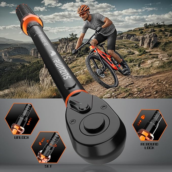 SUZUME 1/4 Torque Wrench (20-220 In.Lb/ 2.3-24.9 N.m) ±3% High Accuracy Torque Wrenches 72 Tooth Dual-Direction Adjustable Dual-Scales Inch Pound Torque Wrench for Bike
