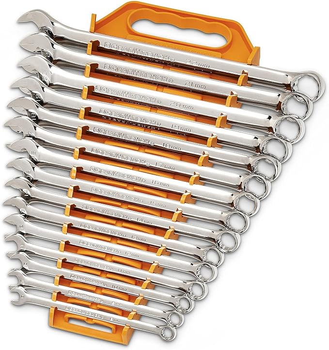 GEARWRENCH 30 Piece 12 Point Long Pattern Combination SAE/Metric Wrench Set with Wrench Racks (1/4-1 in., 8-22 mm) - 81937 (Pack of 2)