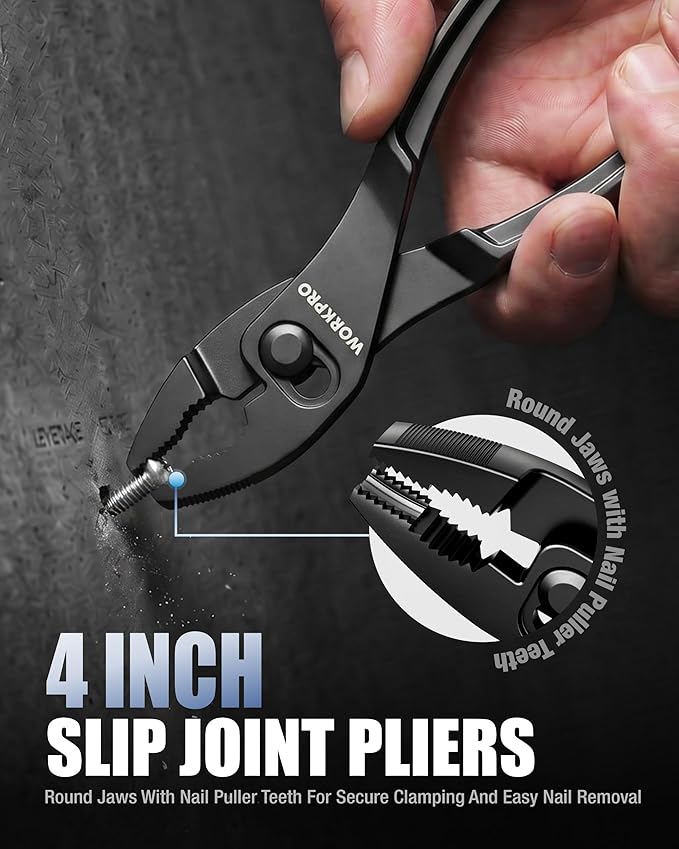WORKPRO 3-Piece Mini Pliers Set with Pouch, 4-Inch Slip Joint Plier & 4-Inch Water Pump Plier & 4.5-Inch Long Nose Slip Joint Plier, High-Toughness Pocket Pliers for Tight Spaces & Versatile Use