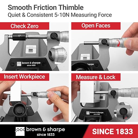 Brown & Sharpe Mechanical Outside Micrometer, 1-2 Inch, 0.0001 Inch Graduation, Tungsten Carbide Measuring Faces, Ratchet-Stop Mechanism, Satin Chrome Finished Scale