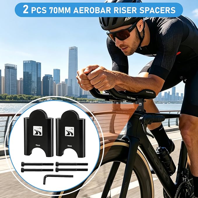 Aerobar Riser Kit Compatible with Profile Design Aero Bars, 70mm Height Adjustment for More Comfortable Aero Position, 31.8mm Clamp Fits Sonic Ergo, Supersonic, T+, J Series & Subsonic