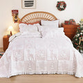 Cmfshape Christmas Embroidery Quilt Set,3 Pieces Queen Size Xmas Tree Reindeer Pattern Bedding Set,Reversible Christmas Bedspread Coverlet,Holiday Bedding(White,92"x96")