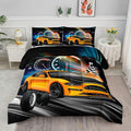 Axolotl Race Car Bedding Set Twin Size, Boys Extreme Sports Comforter Set for Kids Boys Car Racing Gifts, Yellow Cool Comforter Sports Quilt Set 1 Quilt with 2 Pillowcase