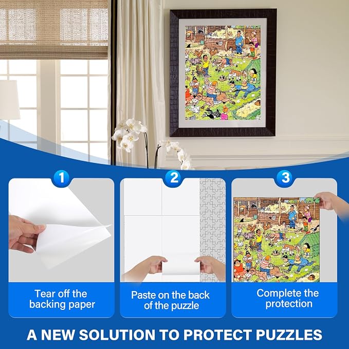 Puzzle Glue Sheets for 1000-Pieces, 24 PCS Puzzles Saver Sheets, Easy Peel and Stick Jigsaw Sticker Sheets, No-Clean Puzzle Glue Stickers, Gifts for Puzzles Lovers