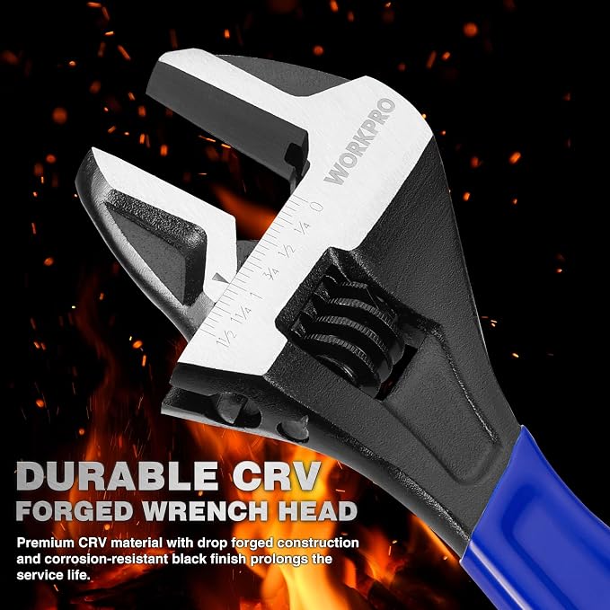 WORKPRO 3 PCS Adjustable Wrench Set, 6", 8" & 10" Wide Jaw Wrenches | Cr-V Steel Wrenches with Black Oxide Finish, Metric & SAE Scales for Home, Garage and Workshop Use