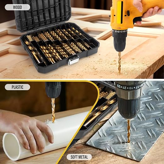 230 Pcs Titanium Twist Drill Bit Set for Metal and Wood,135°Tip High Speed Steel Titanium Drill Bit Kit Set, Drill Bits Kit for Wood, Aluminum Alloy, Metal, Plastic with Storage Case, 3/64"-1/2"