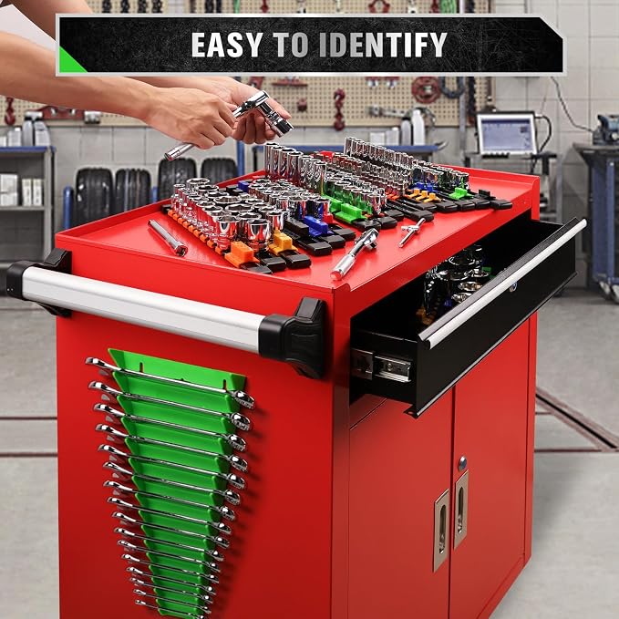 22-Piece Socket Organizer & Magnetic Wrench Organizer Set, 1/4", 3/8", 1/2" Drive Socket Holder, Total 64 Slots Metric & SAE Magnetic Wrench Holder (Socket, Wrenches not Included)