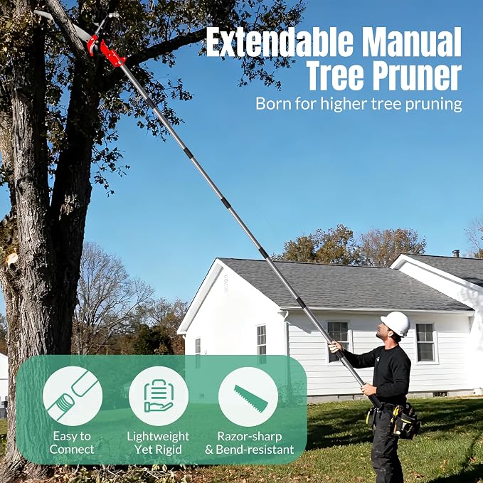 Suchtale Pole Saw 10FT, 2-in-1 Tree Pruner with Saw & Pruning Scissors, Quadruple Pulley Pole Trimmer for High Branch Cutting, Palm Tree, Fruit Tree & Shrub Pruning, Yard Garden Tree Care